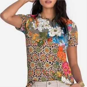Johnny Was Floral and Leopard Print Top